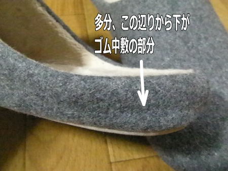 中敷きが入っていることをうかがわせる影